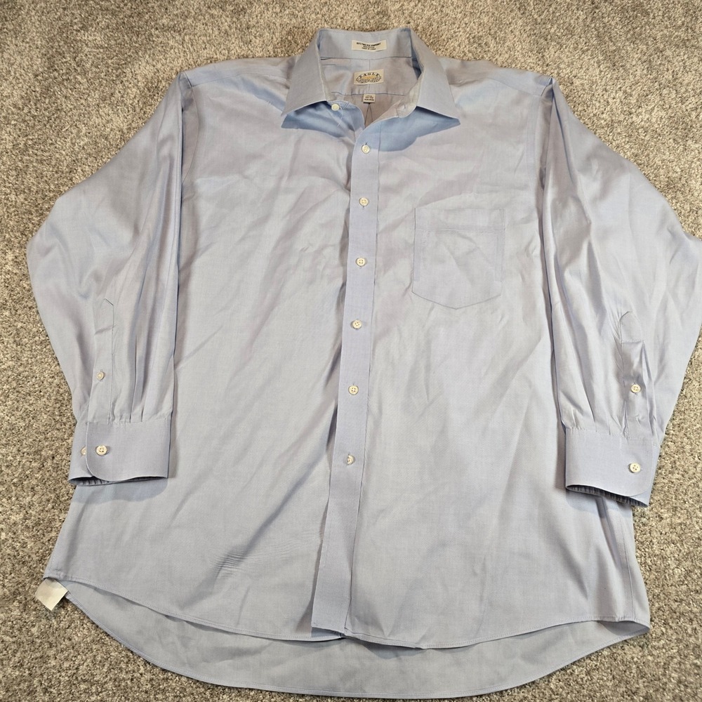 Eagle Shirtmakers Mens 17.5 32/33 Blue Pinpoint Cotton Non-Iron Dress Shirt